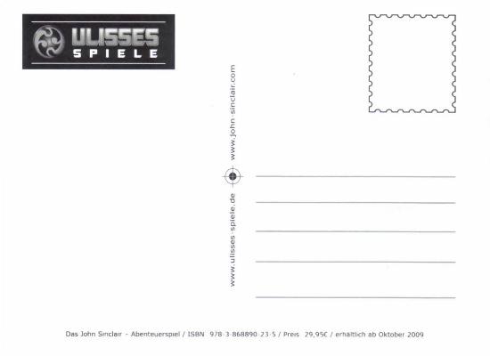 Geisterj&auml;ger John Sinclair - Das Abenteuerspiel - Werbepostkarte R&uuml;ckseite